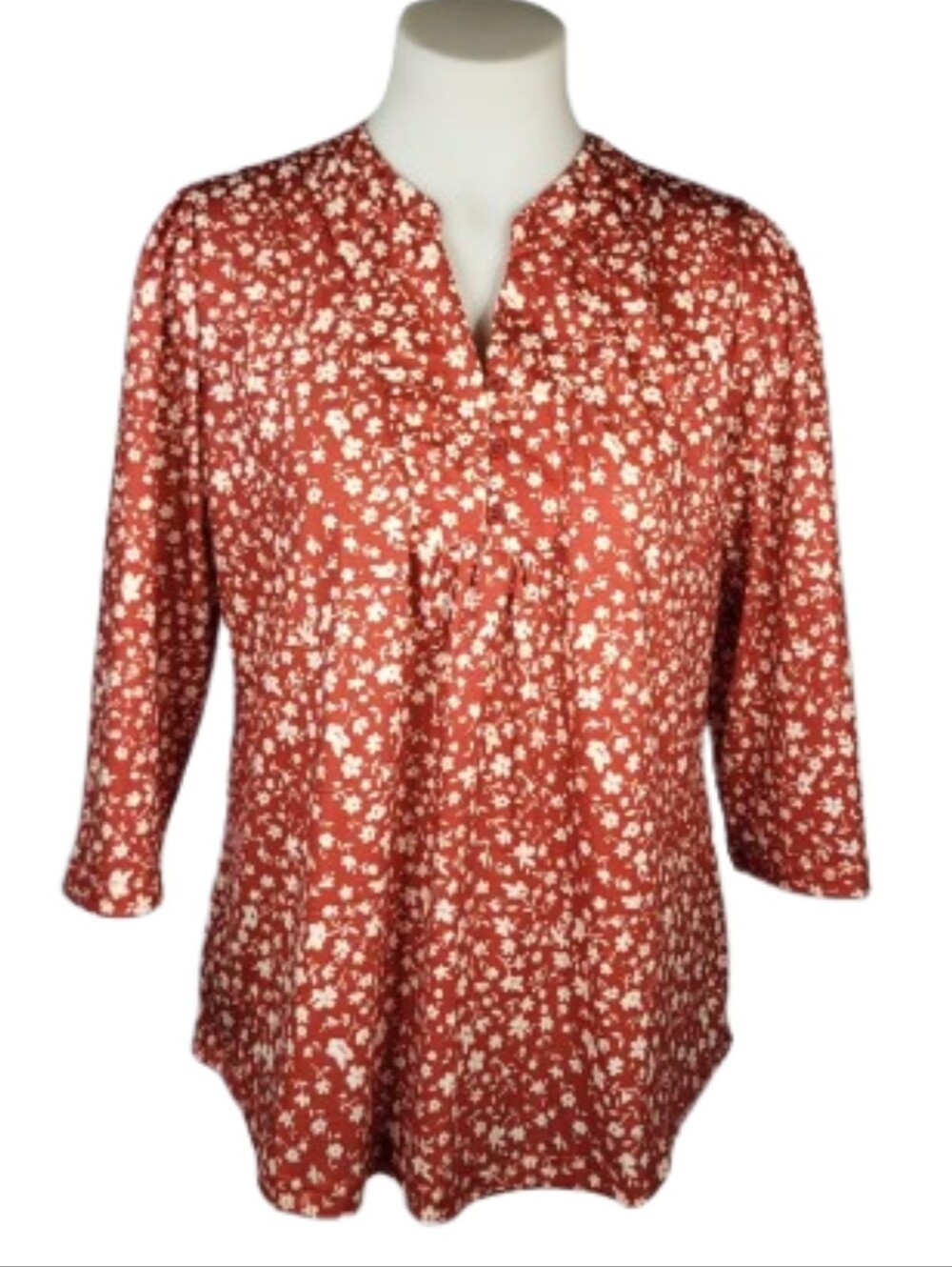 IECCP Floral Split-Neck Blouse - Rust/White Sz Lg